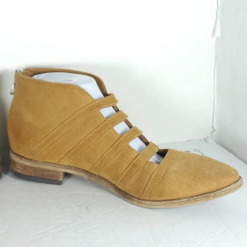 FREE PEOPLE Women's Swept Away 39 US8,5 Tan Suede Cutout Back Zip Ankle Booties - Picture 7 of 16
